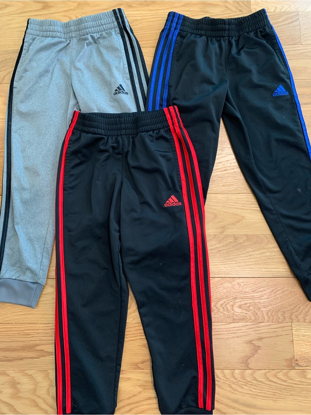 adidas Kids Track Pants Trio in Black, Gray, Red & Blue